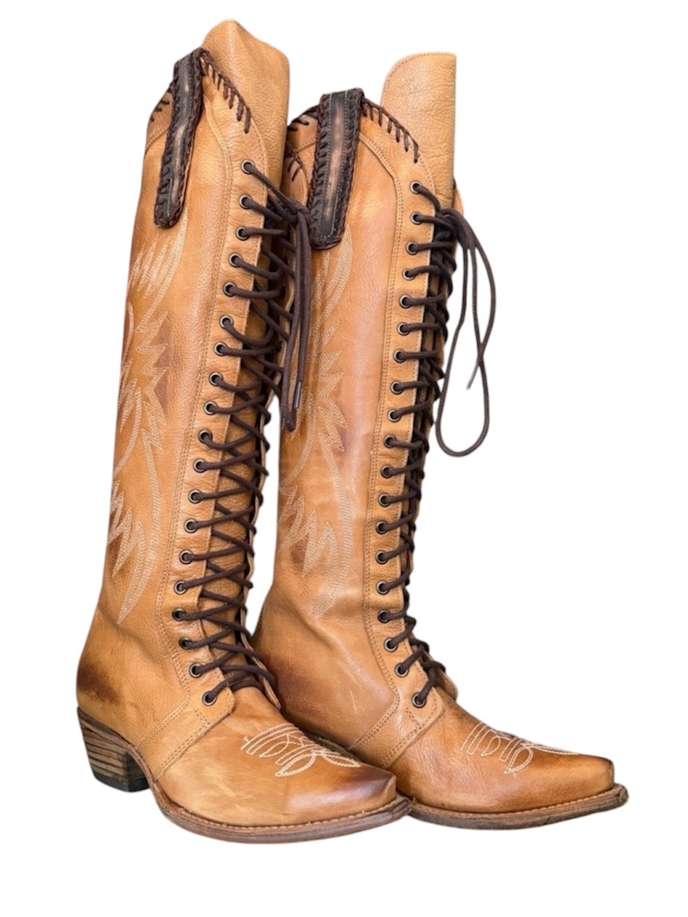 Freebird Wilder - Tall Tan Leather Lace-Up Western Boots, Never Worn, Size 7.